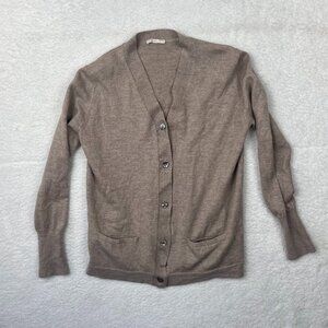 6397 Wool Button Up Cardigan Sweater Oatmeal Brown Tan read description for size